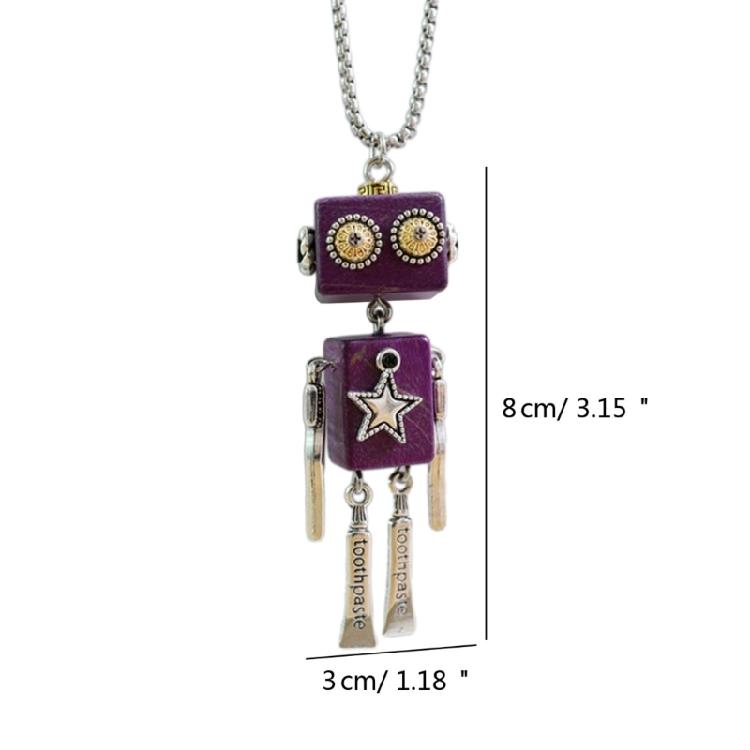 DIY Wooden Robot Pendant Necklace Unisex Clavicle Chain Punk Chokers for Women