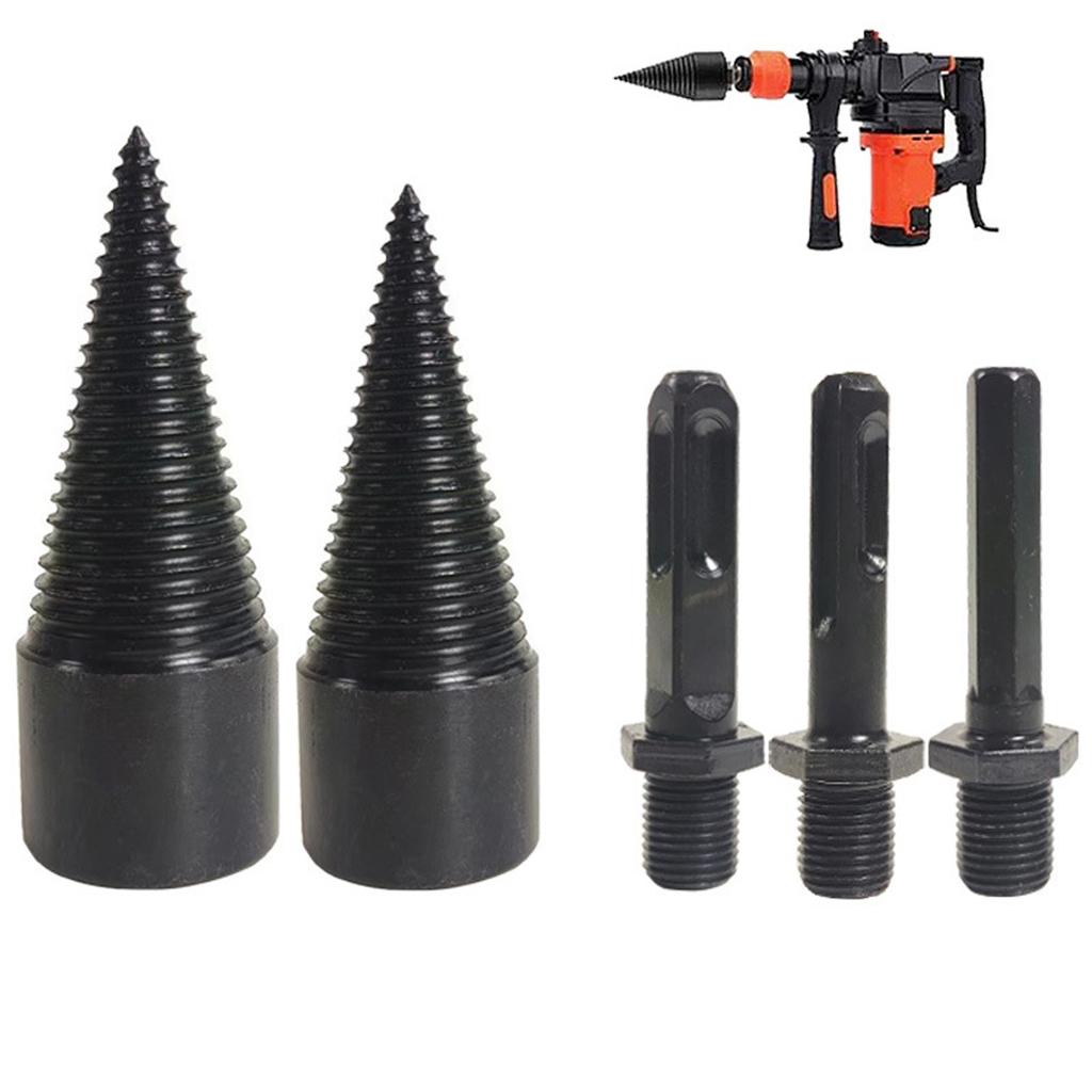 42mm+32mm Firewood Drill Bit Set + 3 Handle Wood Splitter Drill Bit Log Splitter Drill Bit Detachable Design for Splitting Woods
