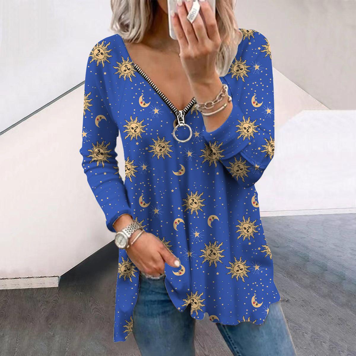 Женские футболки с длинным рукавом и принтом «Осень Солнце Луна» — фото 9