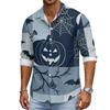 Men's Casual Long Sleeve Button Down Shirt Halloween Print Patchwork Design Lightweight Breathable Fabric Relaxed Fit