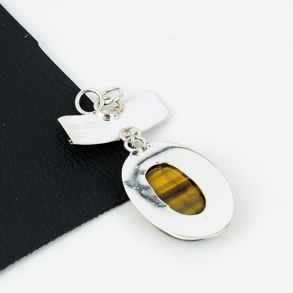 Natural Tiger Eye Gemstone Silver Pendant In 925 Sterling Silver- Handmade Design, Everyday Wear Jewelry, Unique Tiger Eye Pendant Wadding Gifts