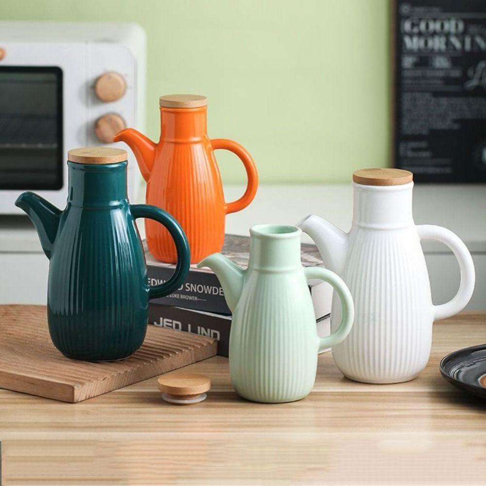 

Деревянная крышка для соевого соуса Керамический дозатор масла Креативный кувшин для соуса Кулинария