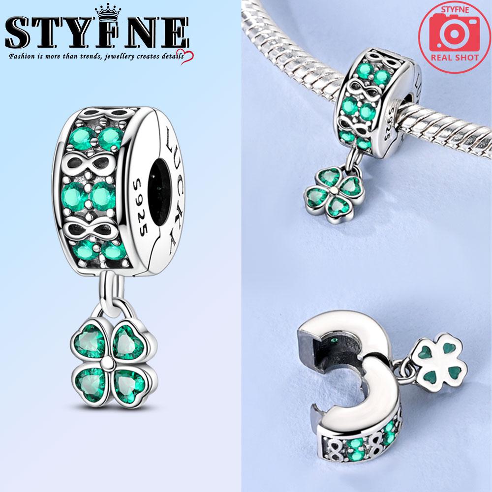 Copper Charms Infinite Lucky Four-Leaf Crop Fixed Clip Beads Pendant Fit Original Bracelet Diy Jewelry For Women