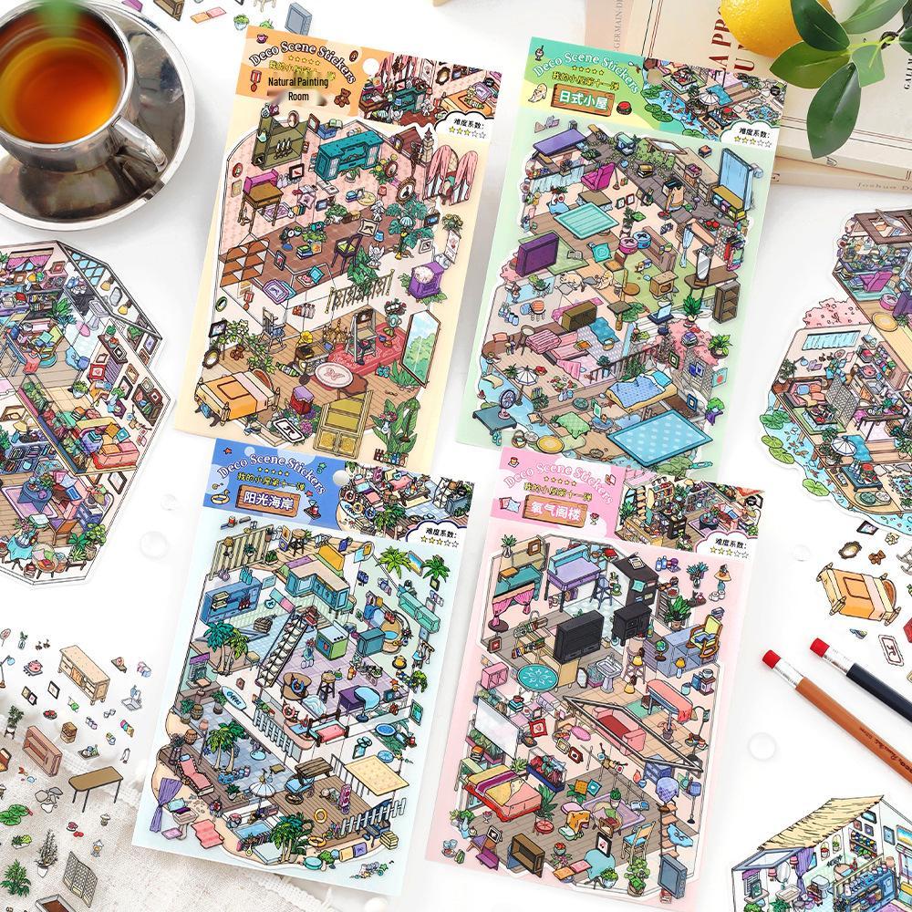 Infeel.Me My Little House: 2.5D Scenery Miniature Stickers for DIY Journal & Collage
