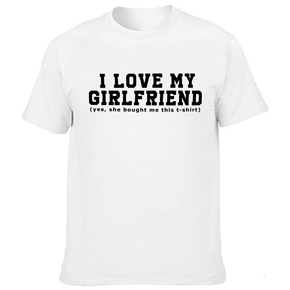 I Love My Girlfriend Letters Print Men Black Tees Casual Funny Short Sleeve White Vintage Tee
