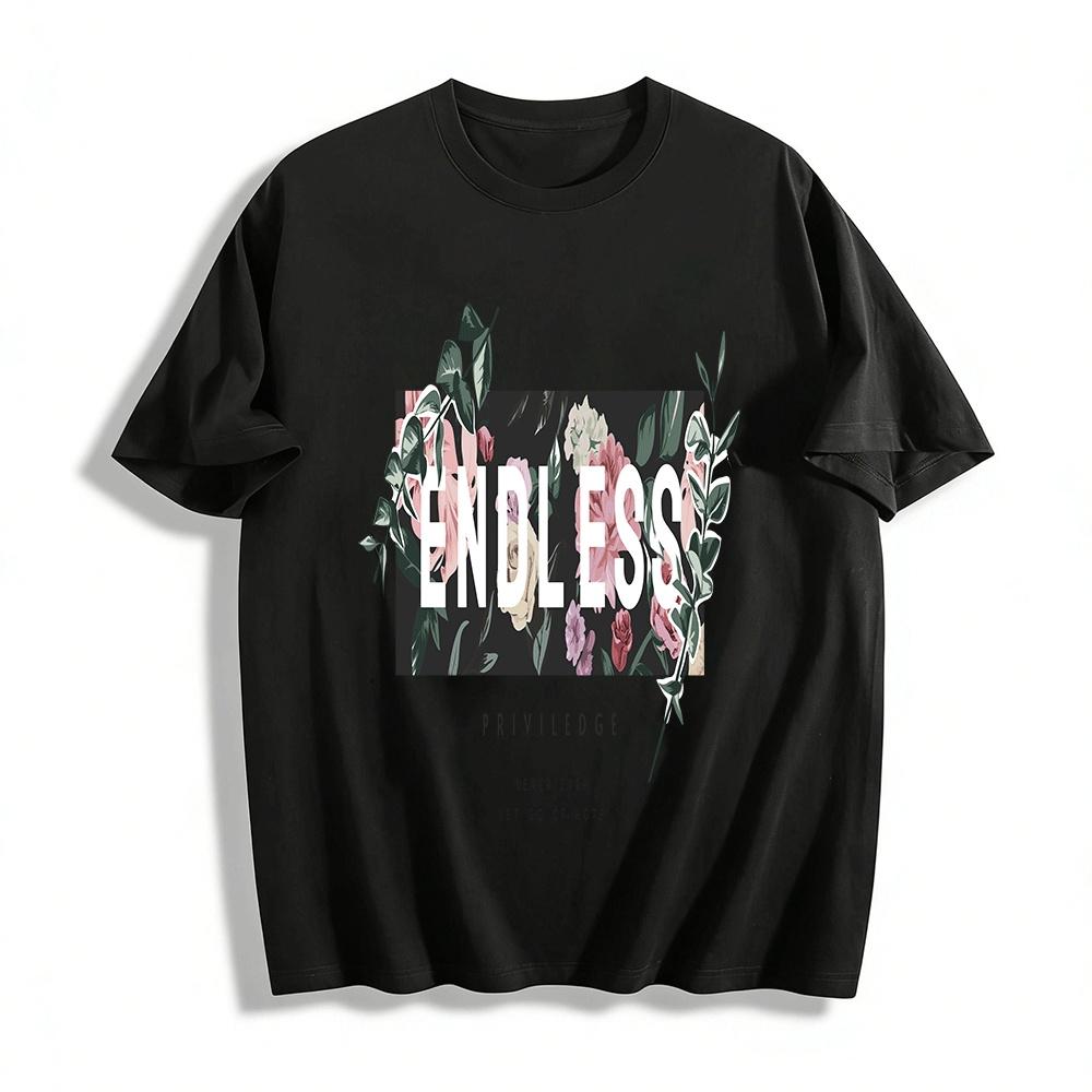 

Vintage Floral Letter Print Casual Top ENDLESS PRIVILEGE Niche Trendy Loose T-shirt Pure cotton T-shirt XXS