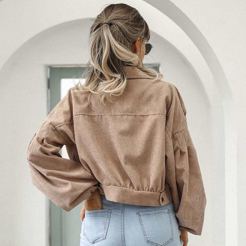 Giacche Autunnali Corte in Velluto a Coste Cappotto Monopetto Maniche a Lanterna Cappotti Moda Donna Vintage Inverno Giacca Donna