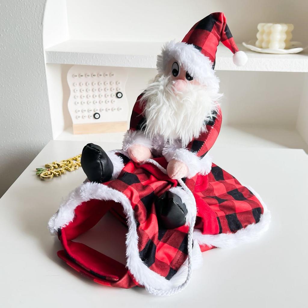 Santa Claus Cycling Pack Checkered White Beard Saddle Cycling Pet Christmas Clothes Christmas Puppy Clothes