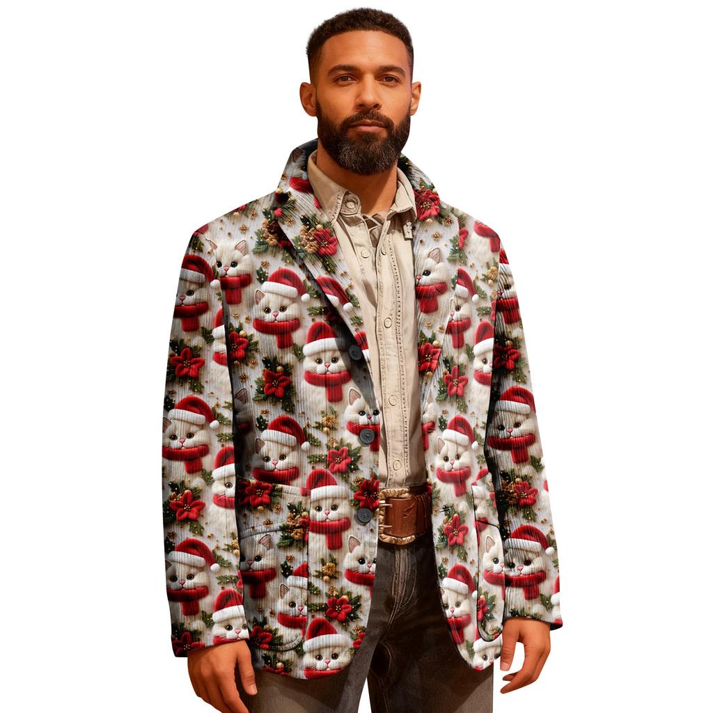 Herren Hässlicher Weihnachten Kord Warmtaschen Anzugjacke Strickjacke Herren Freizeitanzug