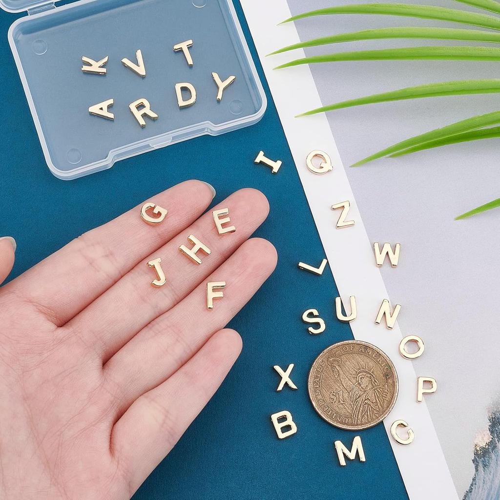 PH PandaHall 14K Gold Alphabet Letter Beads 26 A-Z Letter Charms Long-lasting Capital Letter Beads Small Brass Initial Charms Pendants for Meaningful