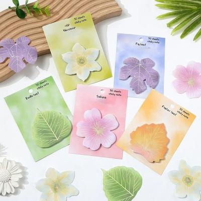 30sheets Leaves and Flowers Sticky Notes Cute Simulated Leaves Memo Notes Creative Memo Pad Sticky Paper Stationery