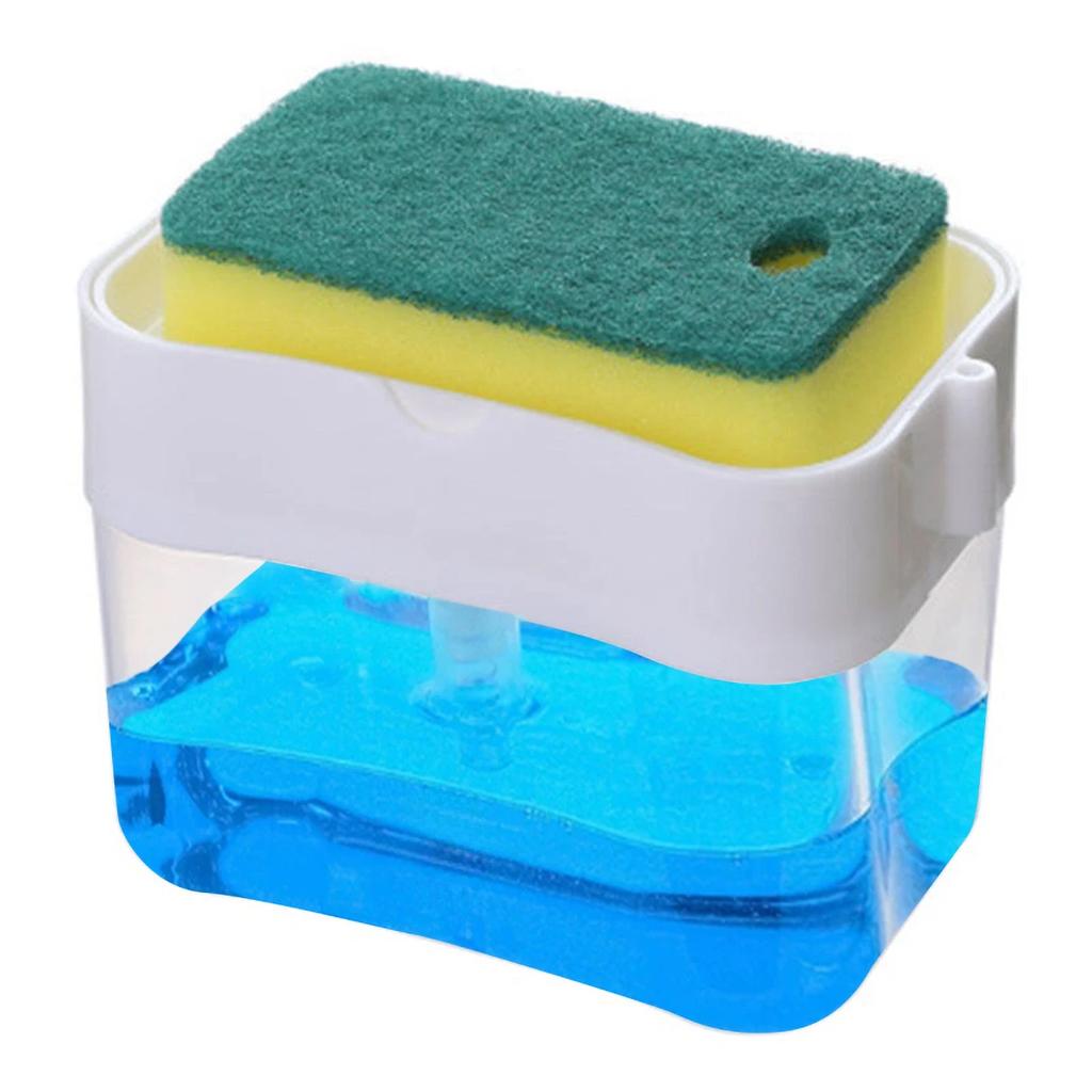 Press Soap Dispenser Box Scrubbing Liquid Container Kitchen Bathroom Automatic Detergent Foam Delivery Box with Sponge Holder