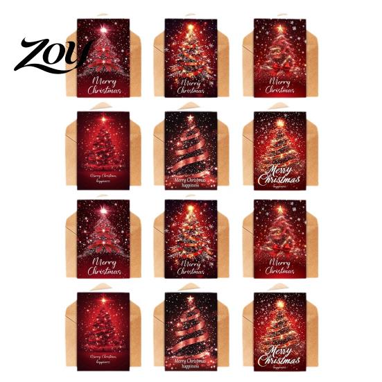 Christmas Greeting Cards for Relatives 6 Pcs Tree Cards, Merry Sparkly Bulk Stationery Set Holiday with Envelopes Winter, Xmas Party Supplies Wishes