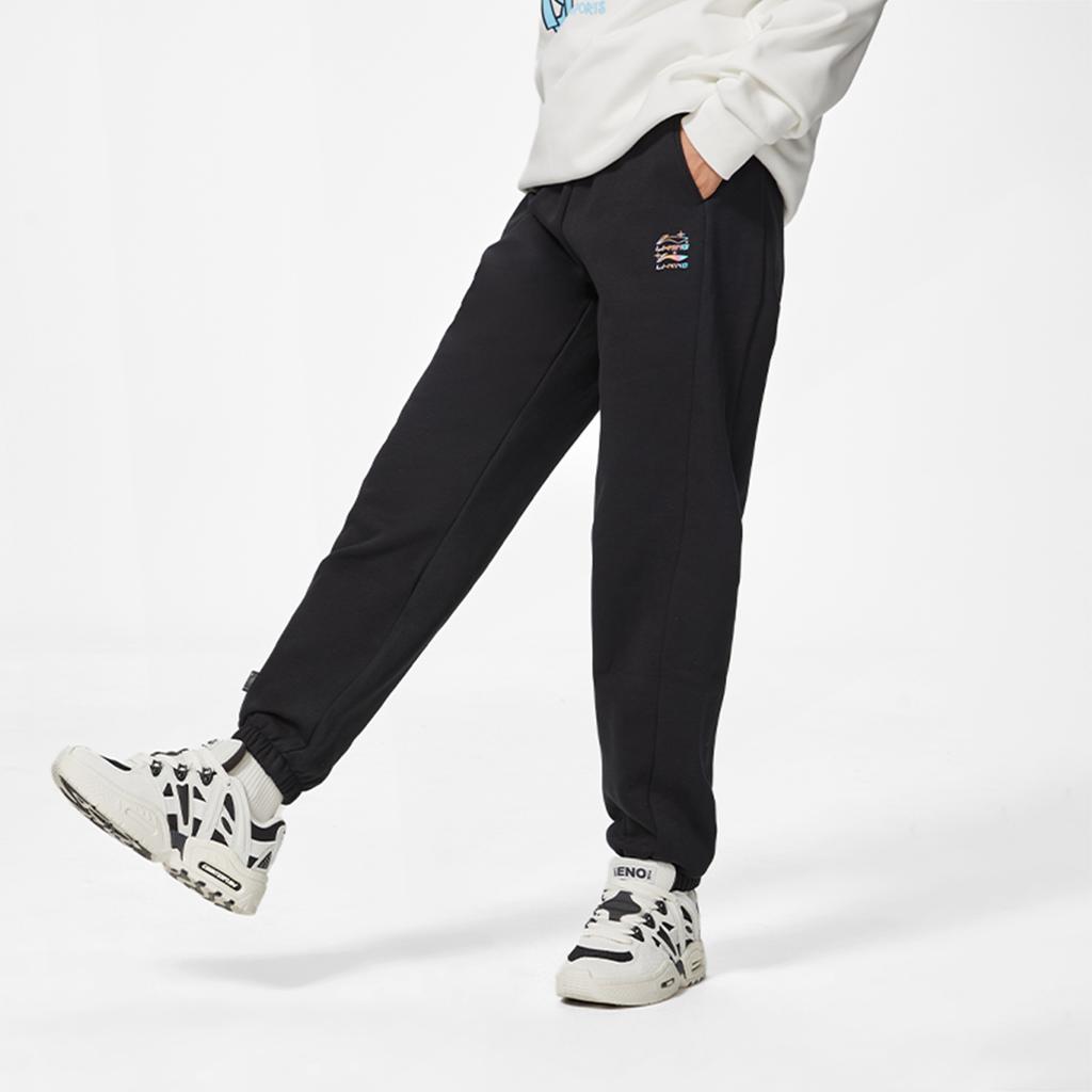 Li-Ning Comfortable Simple Casual Versatile Loose Fit Jogger Knit Sports Pants Women Bottoms Black AKLU868-8