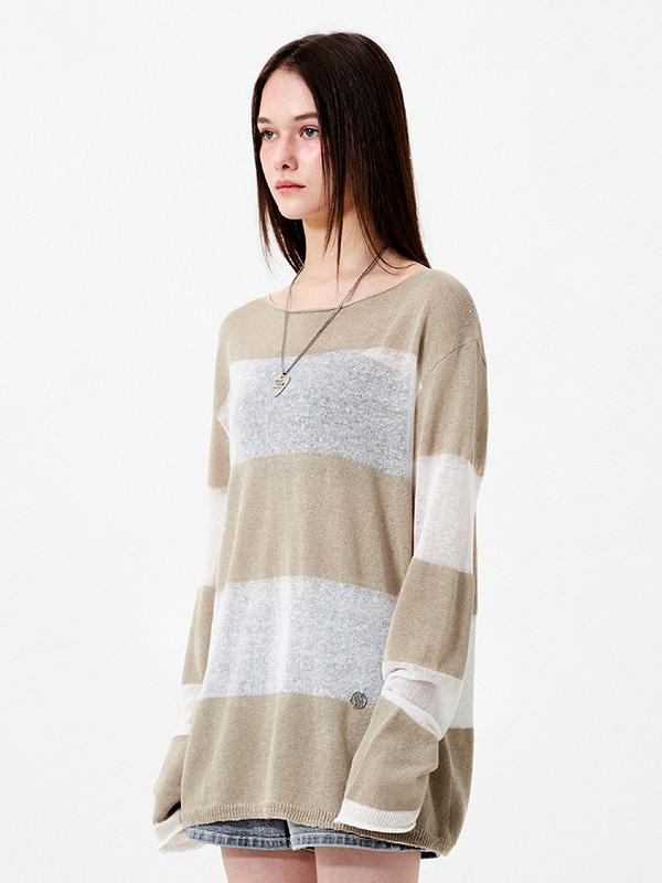 Kirsh See-Through Block Long Sleeve Knit [Beige] 1