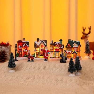 Vánoční záře Sada malých domků Pryskyřičná vánoční scéna s vánočními dárkovými ozdobami