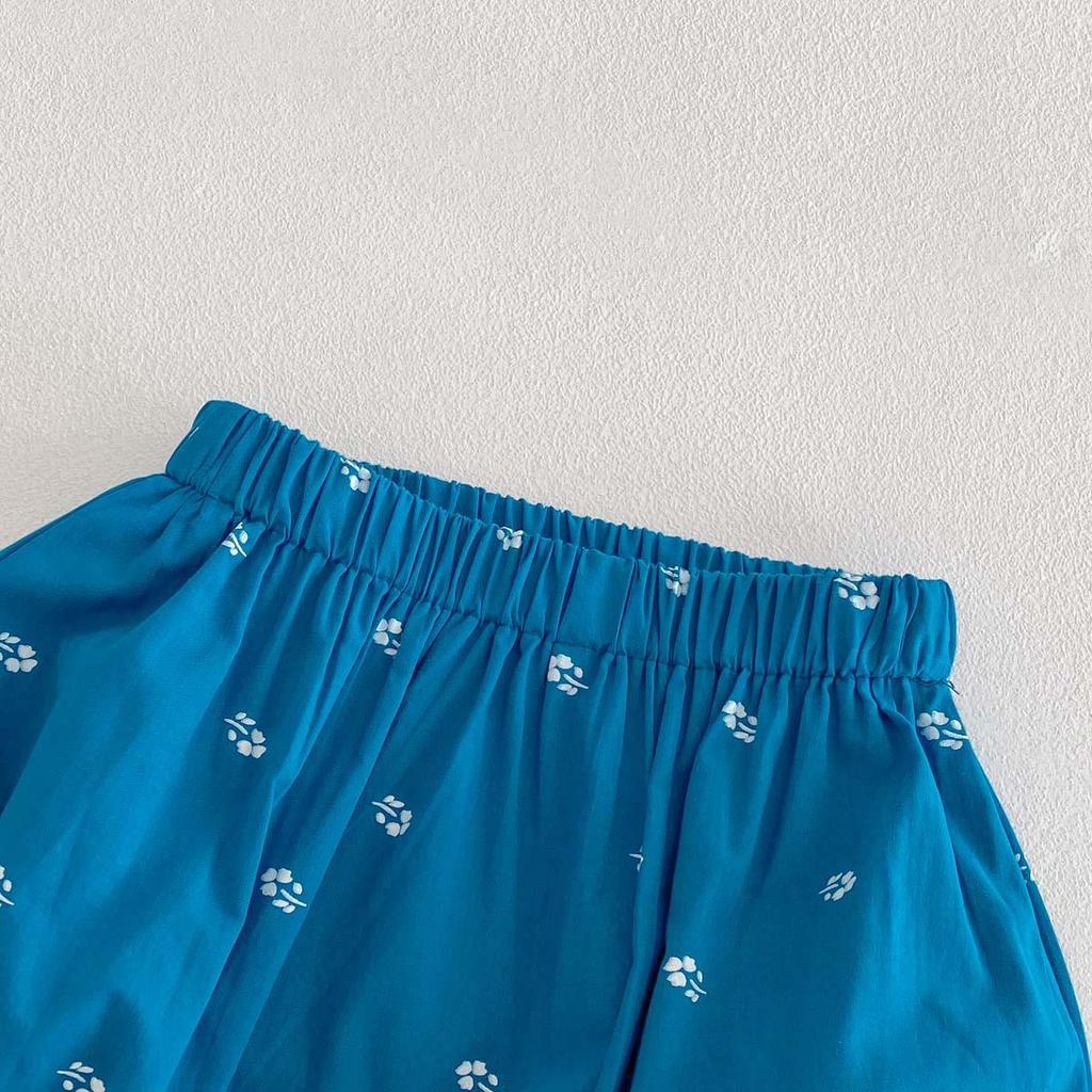 Summer Floral Embroidered Baby Girl Set with Peter Pan Collar and Bubble Sleeves