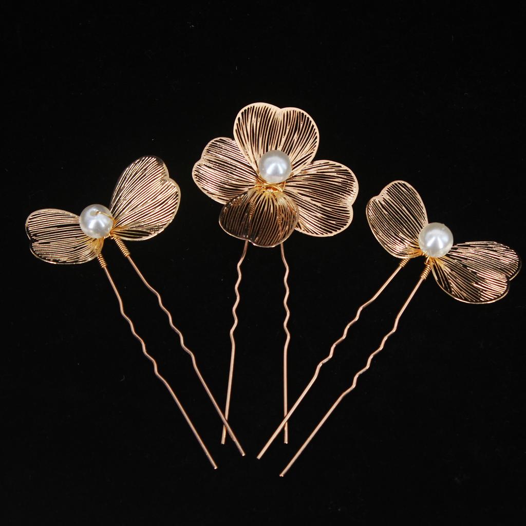 Handmade Pearl Flower Hairpin Gold Color Leaf Shaped Metal Wedding Bride Hair Clips Hair Jewelry Accessories Bride Hair Wear