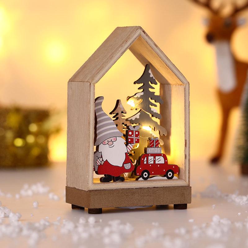 Luminous Wooden Christmas Decor: Small Forest House & Window Scene