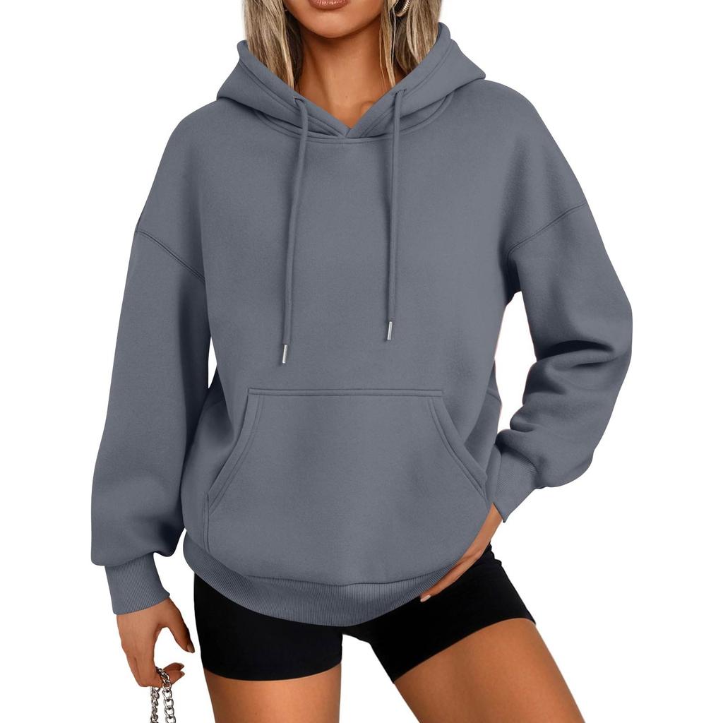 Women's Fashion Casual Solid Color Pocket Long Sleeve Hoodie
