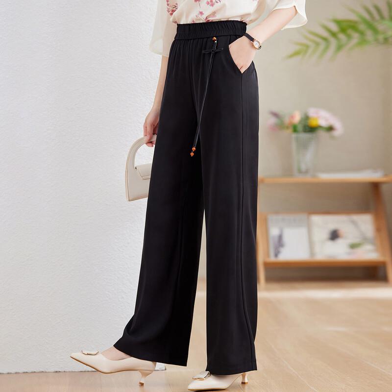 Pasite Elegant Satin Jacquard Wide-Leg Pants 2XL