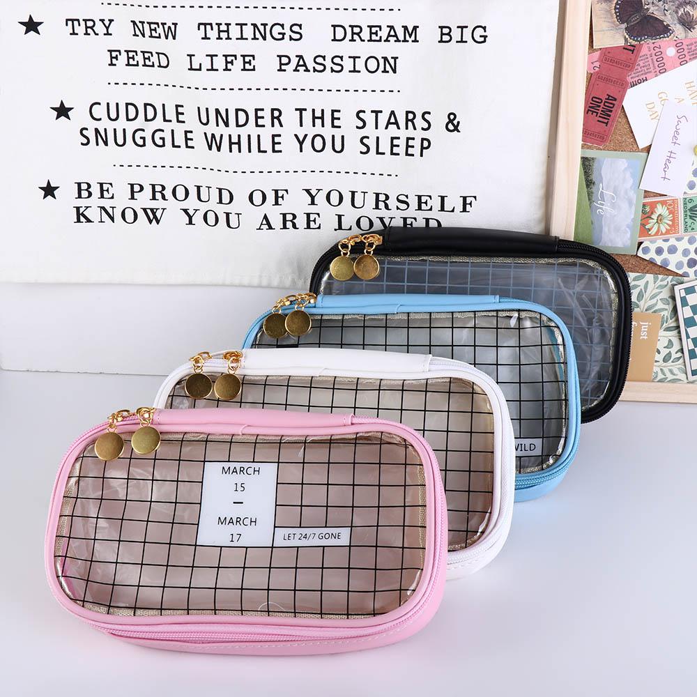 

Children Plaid Printed Korean Style Stationery Bag Desktop Storage Bags Pencil Pouch Pen Bag синий