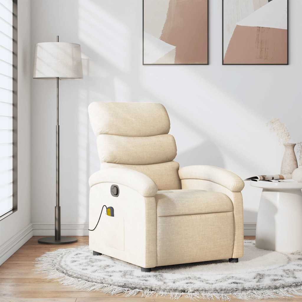 Vidaxl Reclining Massage Armchair, Cream, Fabric Upholstered