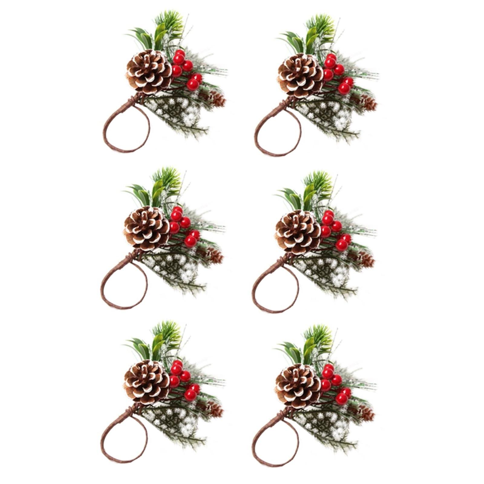 

Набор из 6 колец для салфеток с ягодами, рождественские, праздничные, деревенские держатели One Size