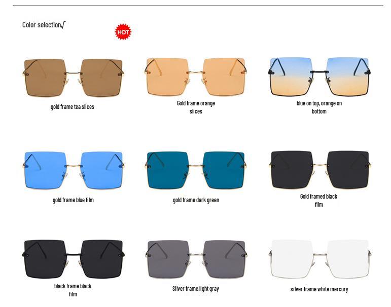 Metal Cut-Edge Semi-Rimless Oversized Square Sunglasses - 2021 Retro Style for Women's Round Faces, Celebrity-Favored.