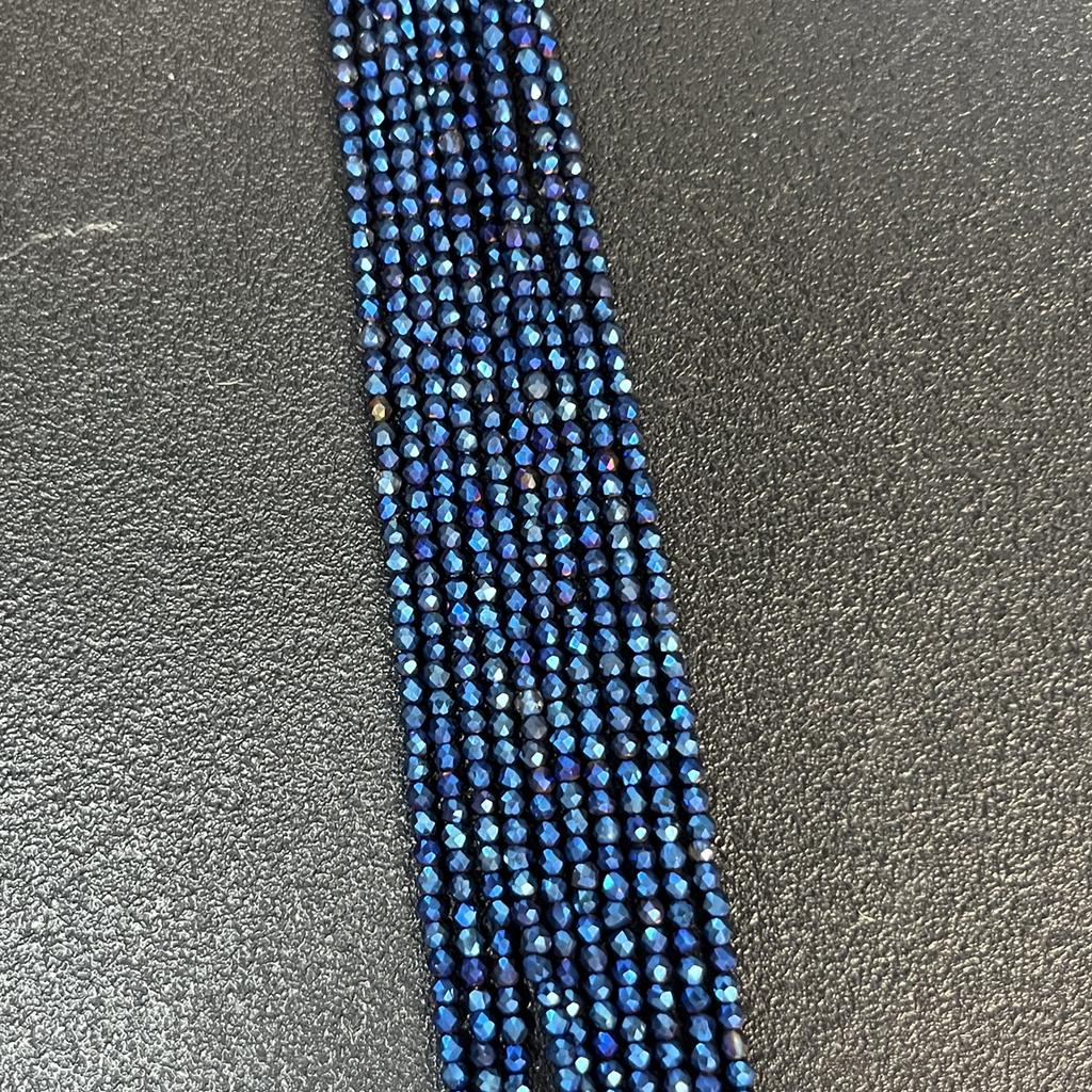 5 String, Blue Plated Glass Seed Beads 2mm/3mm, 38cm Strand, Dainty Loose Beads for DIY Minimalist Y2K Bracelet Layering Necklace Jewelry Making