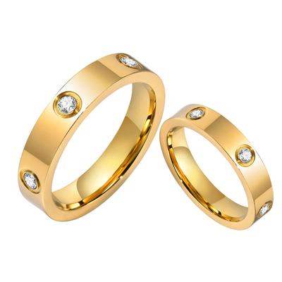New Couple Ring for Men Women,18K Gold Plated Stainless Steel Crystal Zircon Wedding Ring,Anniversary Engagement Ring Gift