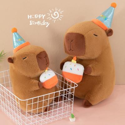 Birthday Party Capybara Plush Doll Cake Wearing Top Hat Capybara Plush Toy Simulation Fluffy Capybara Fluffty Doll Kid Toy
