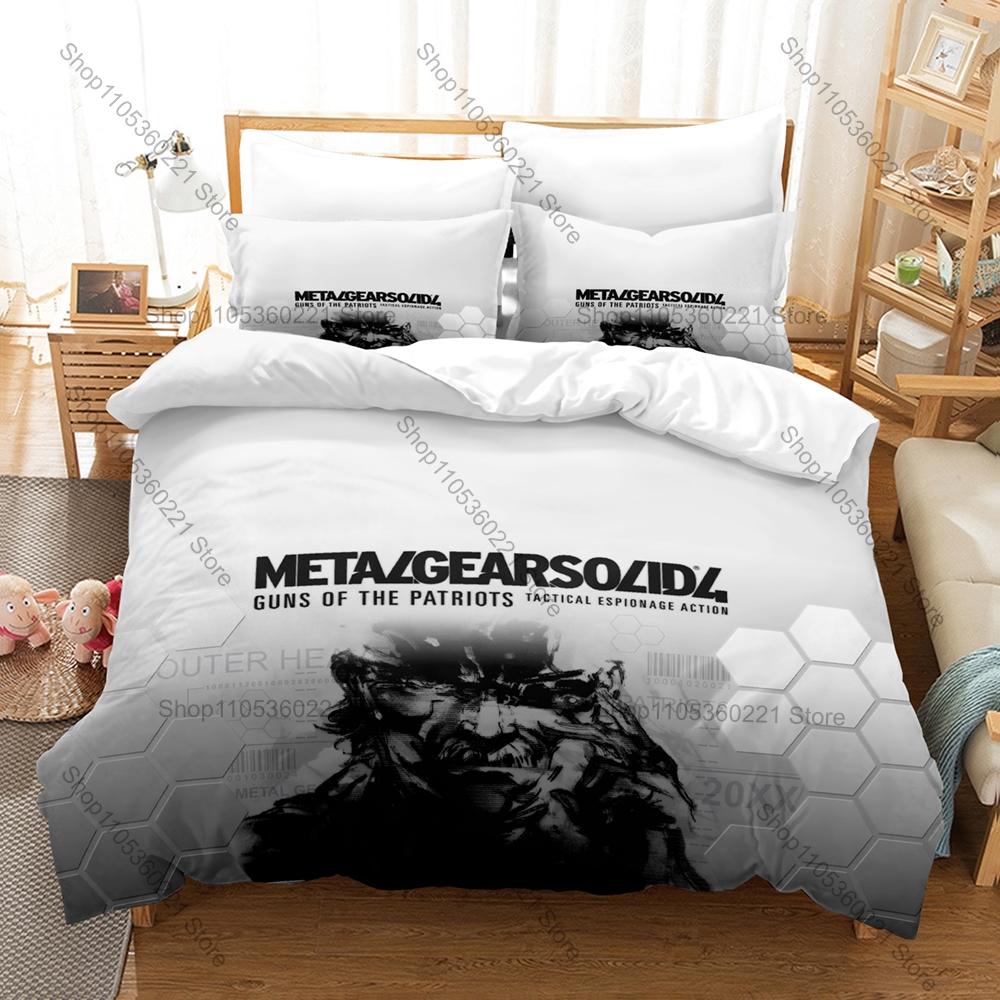 Cool Metal Gear Solid Solid Snake Duvet Cover + 2 Pillowcases Camo Solid Snake Tactical Graphic 3Pcs Zipper Quilt Cover Retro St