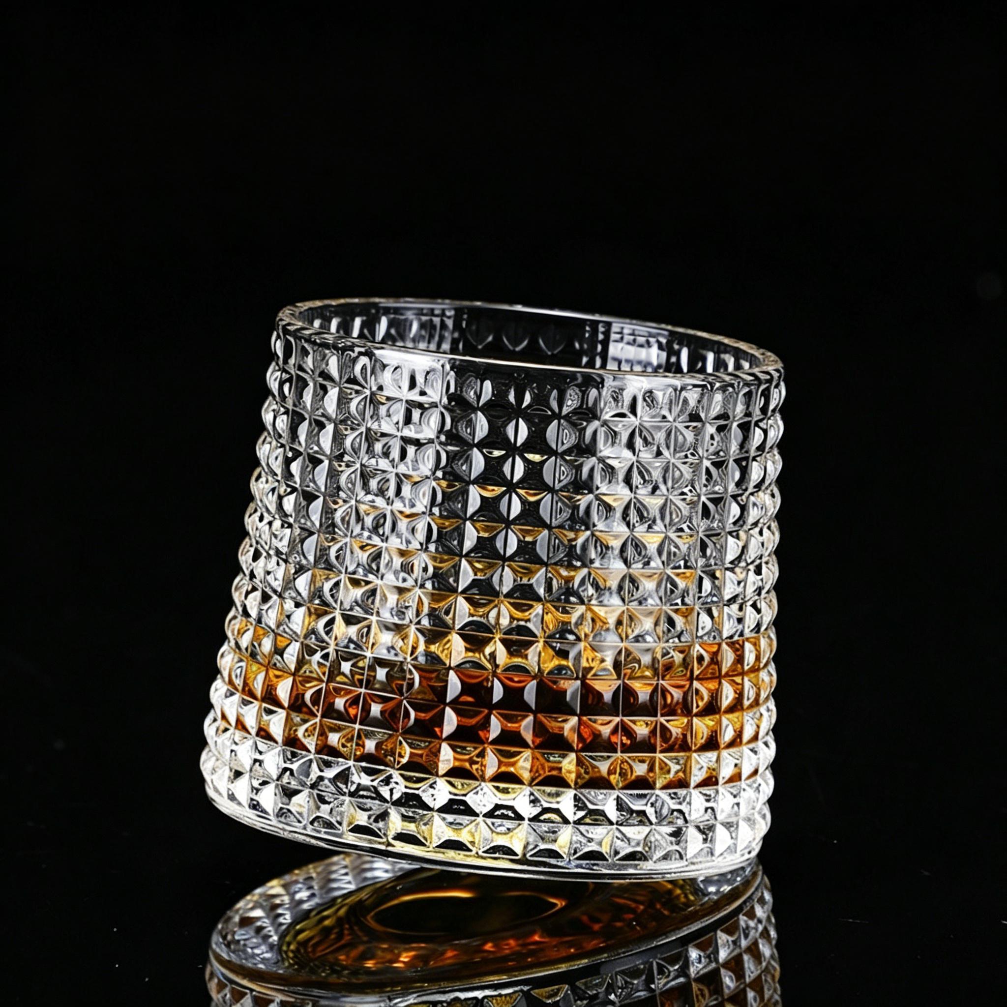 

Colorful Hand-Painted Crystal Whiskey Glass, Vintage Embossed Tumbler for Bar & Home