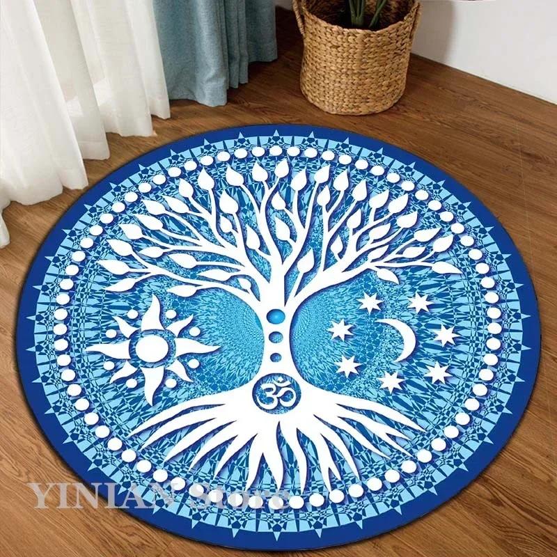 3D Viking Yggdrasil Tree of Life Area Rug Round Carpet Rugs for Living Room Bedroom Sofa Decoration Kids Play Non-slip Floor Mat