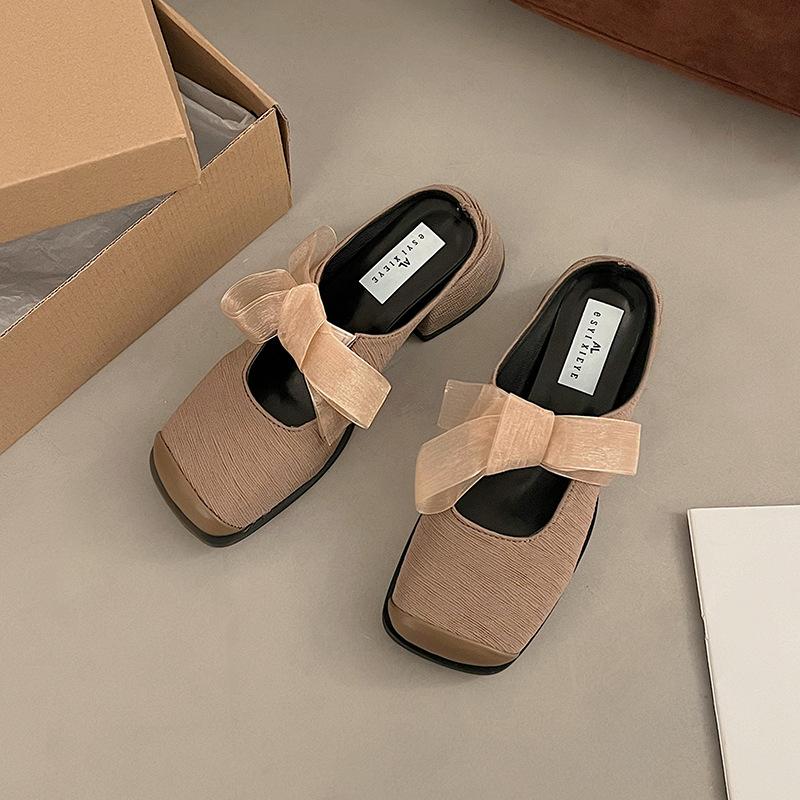 

Ретро туфли-лодочки на толстом каблуке с сумкой на голову, женская верхняя одежда 2025 года, весна-лето, новые французские вечерние туфли-лодочки Мэри Джейн с бантом 39