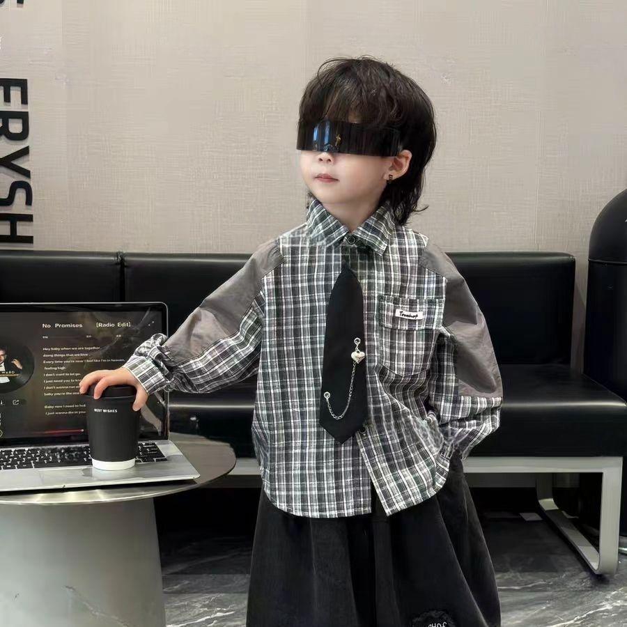 

Комплект для малышей на весну и осень 2025 для мальчиков: Модная рубашка и кардиган в корейском стиле 80