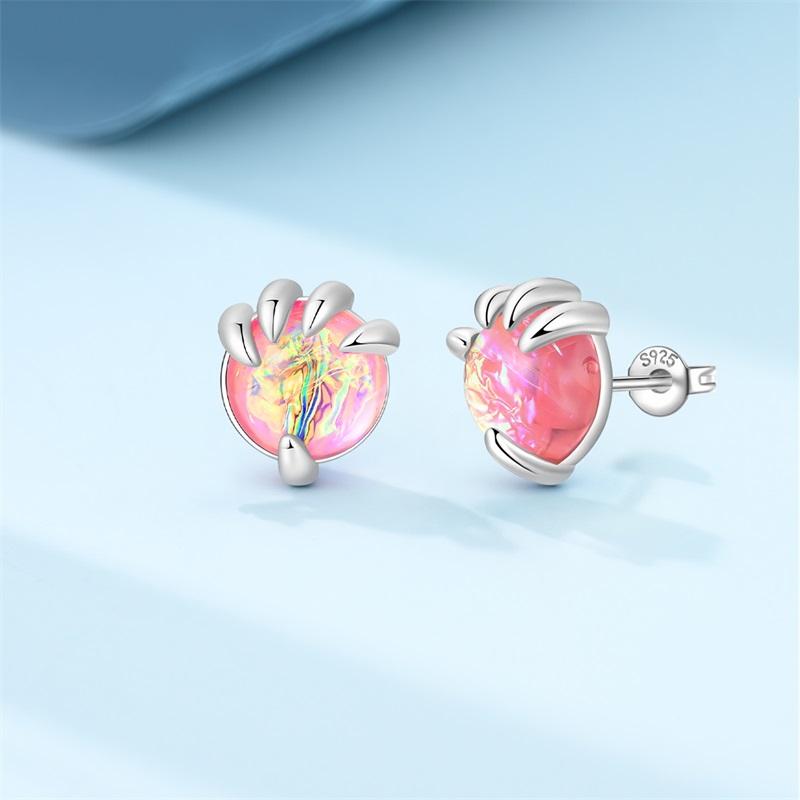 New 925 Silver Sparkling Pink Heart-Shaped Flower Women Earring Brilliant Wedding Engagement Star Earrings Jewelry Gift