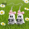 Fun Festival Jewelry Cute Reading Ghost Earrings, Sweet Bowknot Drop Unique Halloween Gifts Lightweight Acrylic for Women Girls Dangle Earrings