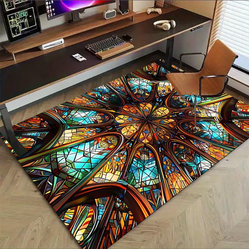 1PC Stained Glass Kaleidoscope Extra Large Non Slip Floor carpet, Office, family, bedroom Large Area Rug Indoor Rugs, Vibrant Colors