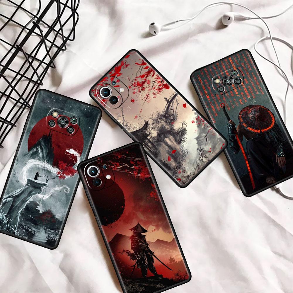 Landscape Ink Painting Japan Samurai Art Case For Xiaomi Mi Poco X3 NFC M4 M3 Pro F3 GT F1 11 Lite Note 10 11T 10T Phone Cover