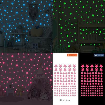 100 ks světelných samolepek na zeď, zářící ve tmě, hvězdy, samolepky pro děti, dětské pokoje, barevné fluorescenční samolepky