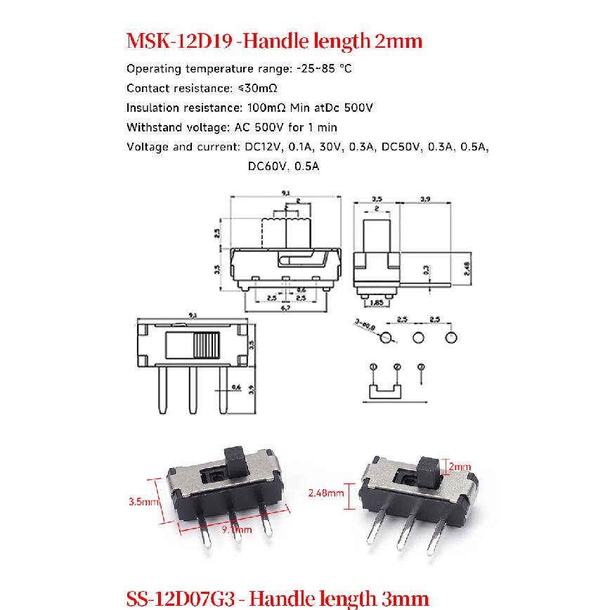 5PCS Mini SPDT Slide Toggle Switch Handle 3/5mm MSS-22D18 SS-12D00 SK-22D07 MSK-12C02 SS-12F44 MSK23D19 - Electronic Component Switches4