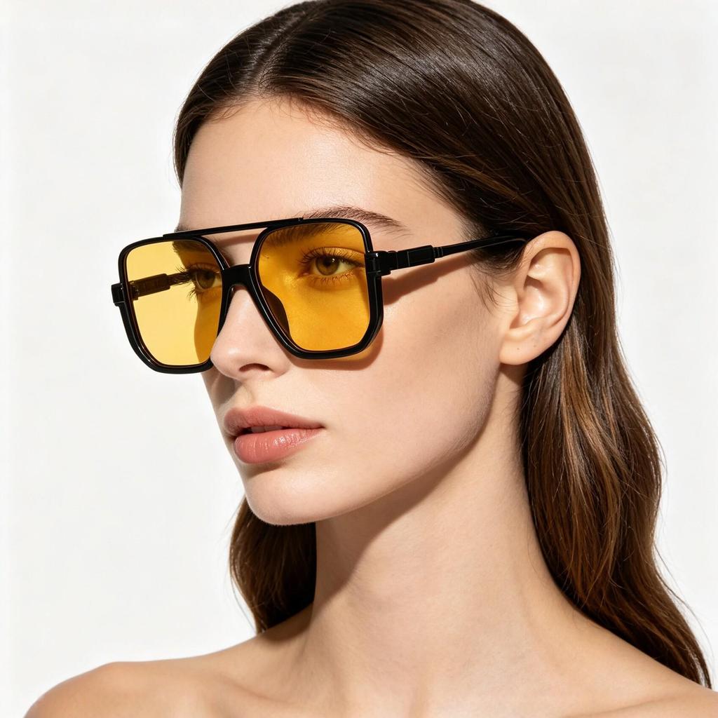 Stylish Full Frame Double Bridge Sunglasses - Natural Look, Trendy Street Style, UV Protection, Perfect for Driving