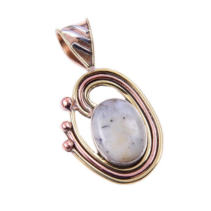 Natural Dendrite Opal 925 Solid Sterling Silver Gift TwoTone Pendant 1.50" T1T26