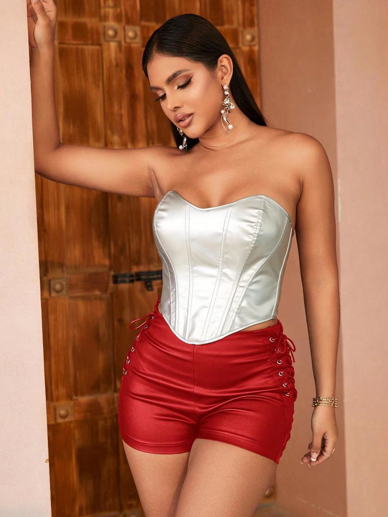 Rose Beauty A Dámské Slim Rave Krajka Up Side PU kůže Stretch Úzké šortky Dámské Běžné Krátké