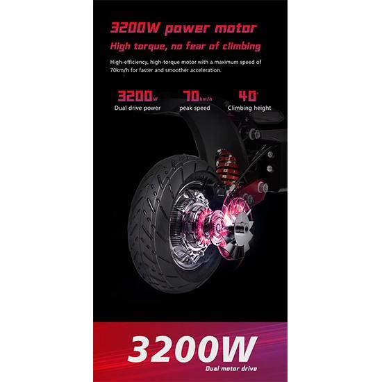 E-skútr BOYUEDA Q7Pro Max E-Scooter 3200W Duální motor 52V28AH Baterie Aktivace NFC Ovládání aplikací E-skútr Tiché pneumatiky Elektrický skútr