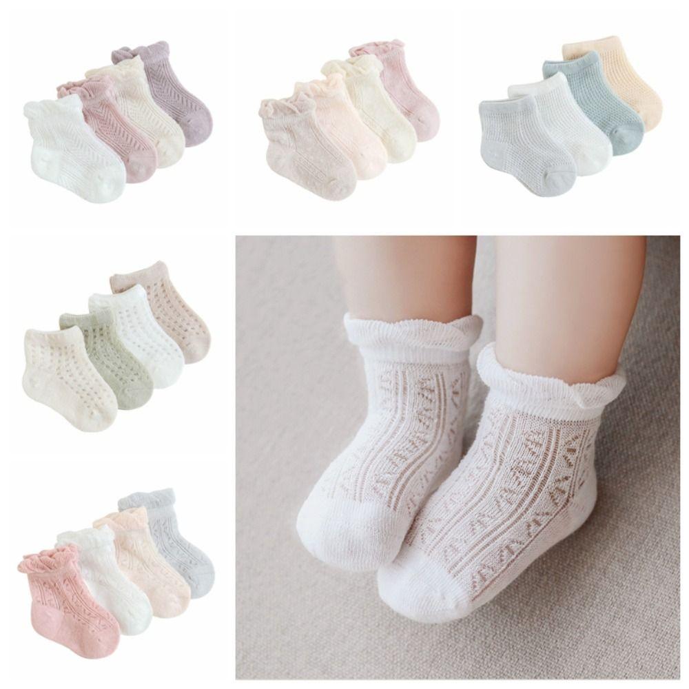 4Pairs Hollow Baby Ruffle Socks Cotton Toddle Short Socks Sweet Kids Mesh Tube Socks Baby Girl
