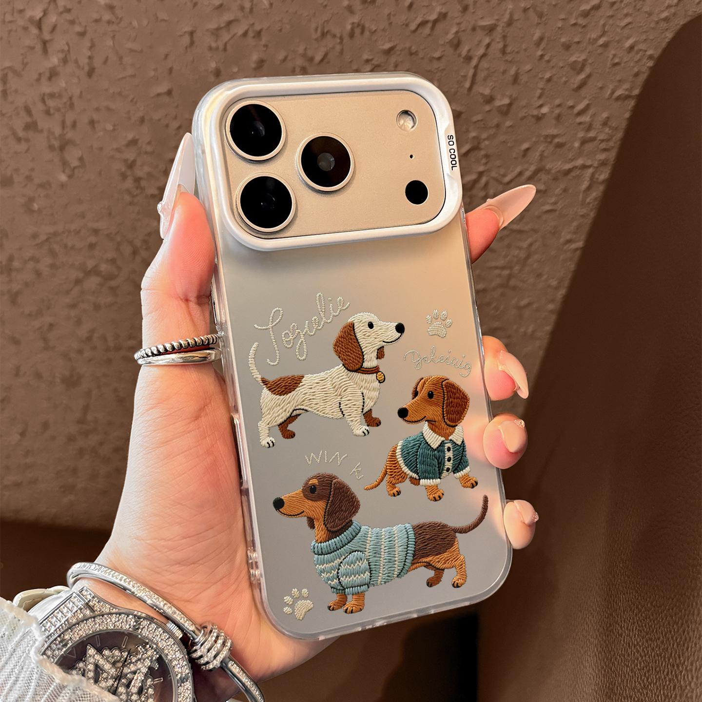 

Case For iPhone 17 Pro Max Cases iPhone 16 15 14 13 12 11 XS XR X 15 Plus 16E 17 Air New Dachshund Dog Electroplate Silver Cover iPhone XR