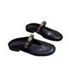 2025 summer muller shoes half slippers women's metal outer wear imitation leather lazy button bag head thick heel cool slippers